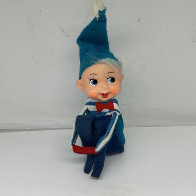 Christmas Elf Pixie Knee Hugger Vintage Made Japan Blue Eyes 10  Unfolded Blue