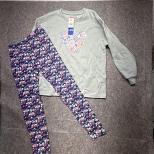 BCBG Girls 2pc Set Pale Aloe Sweatshirt Floral Leggings Size L 14/16 1628977 NEW
