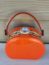 La Terre Fashion Orange Fashion Handbag Faux Patent, Round, Orange Strap