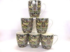 Set of 6 William Morris Black Strawberry Thief Aspen Mugs