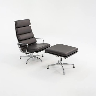 2009 Herman Miller Eames Soft Pad Lounge Chair & Ottoman in Brown Leather EA438