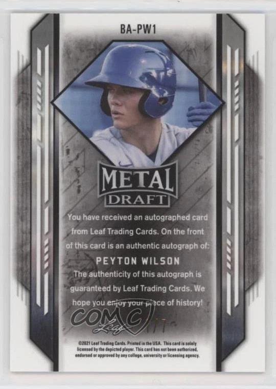 2021 Leaf Metal Draft Orange Rainbow /7 Peyton Wilson #BA-PW1 Auto - Image 2 of 2