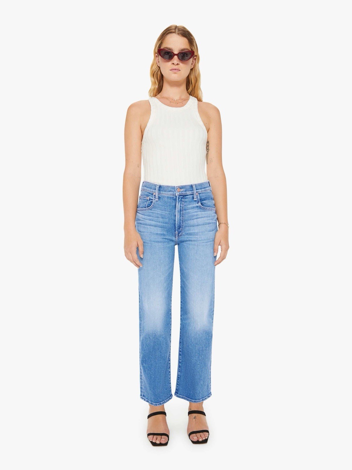 Mother Lil Zip Rambler Flood Straight Jeans Petites High Rise Cropped 33P New