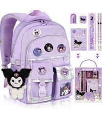 Ensccant Kuromi Backpack with a plush doll keychain and pencil set