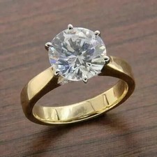 3 Ct Round Cut White Moissanite Men's Wedding Ring 14K Yellow Gold Plated