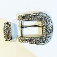 Large Silver Rhinestone Filled Western Replacement Buckle Keeper Vintage