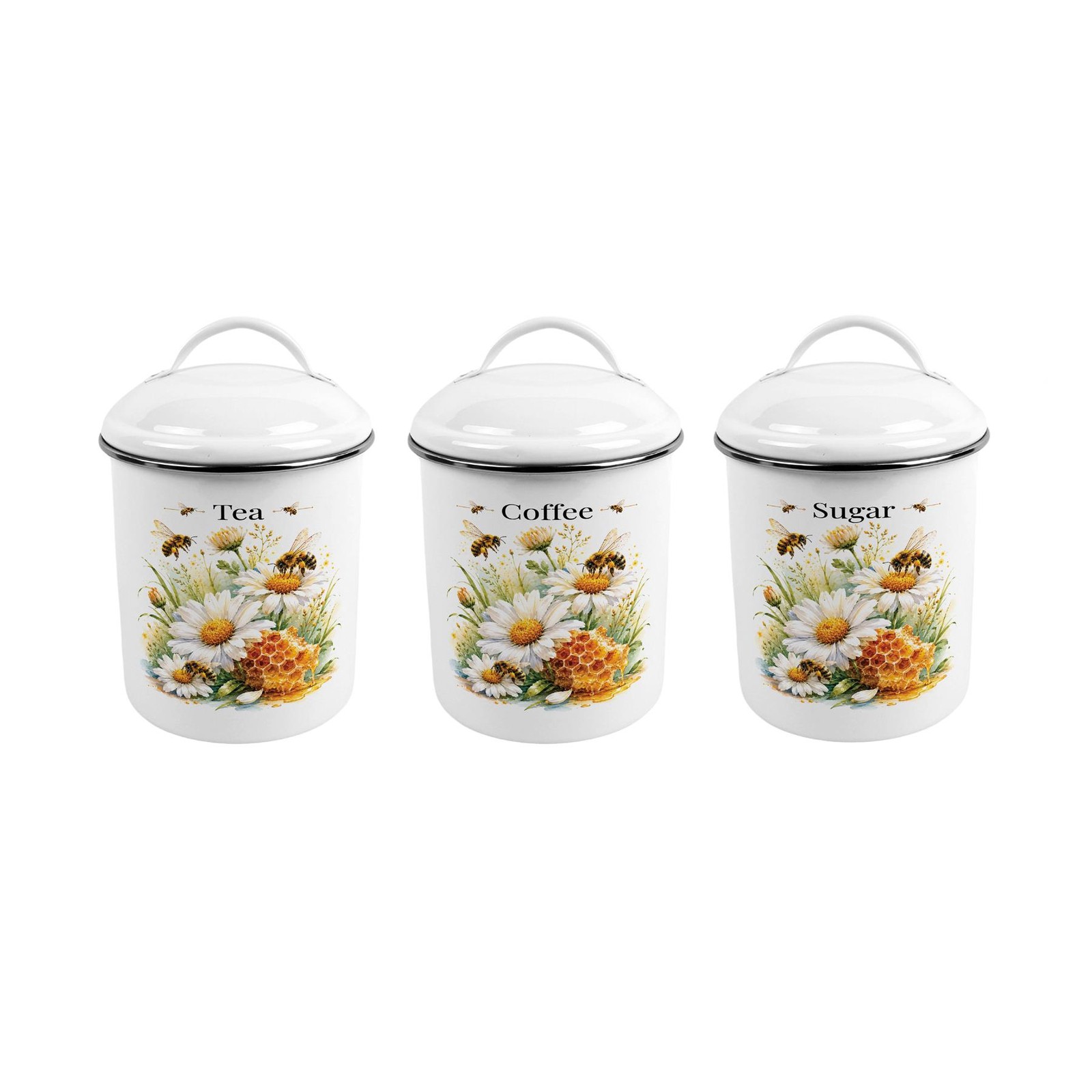 Daisy Bees Tea, Coffee & Sugar Canister - Medium Metal Kitchen Storage Tin