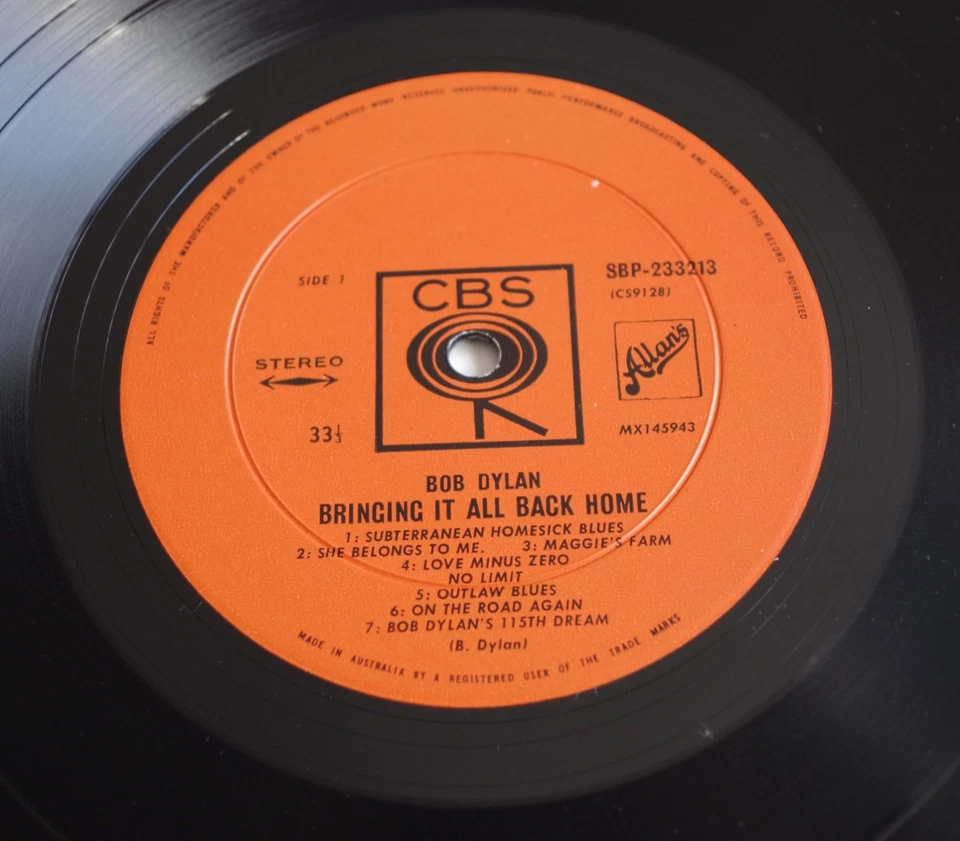 Bob Dylan BRINGING IT ALL BACK HOME Australian STEREO 1965 CBS Records RARE LP - Image 3 of 4