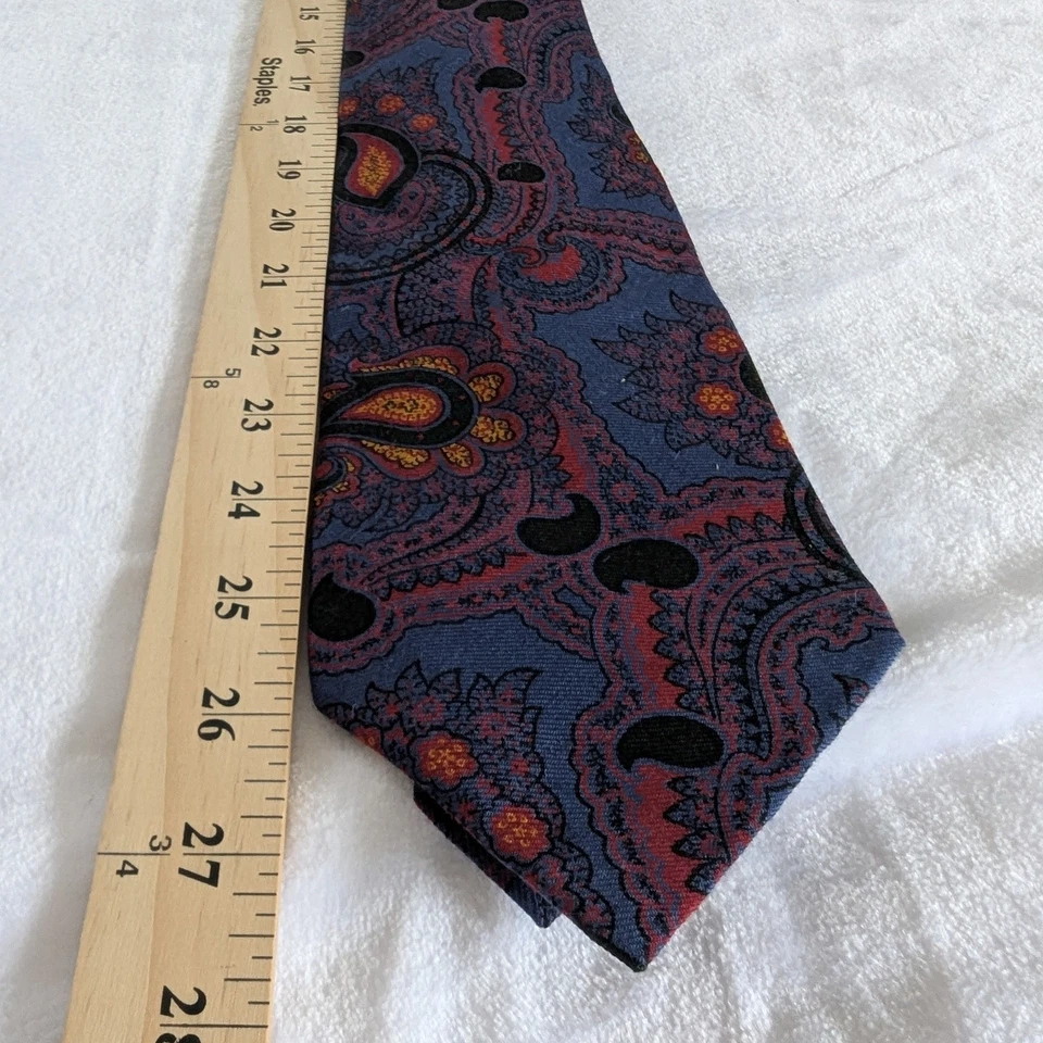 VTG 80's 90's Polo Ralph Lauren Paisley Silk Cashmere Blend Men's Tie Blue Red - Image 3 of 4