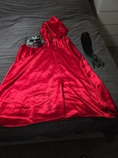Red Hooded Cloak 36in Long Cape Silky One Size, With Mask And Gloves