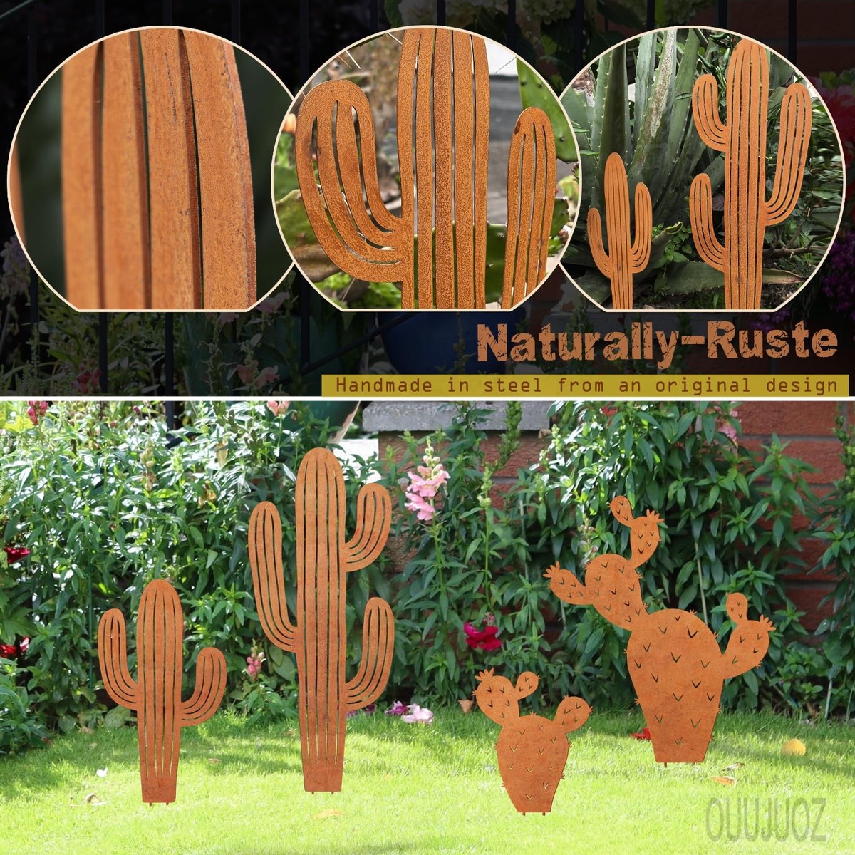 2pcs Metal Cactus Outdoor Decor,Metal Plants Prickly Pear Cactus,Desert  Steel... | eBay