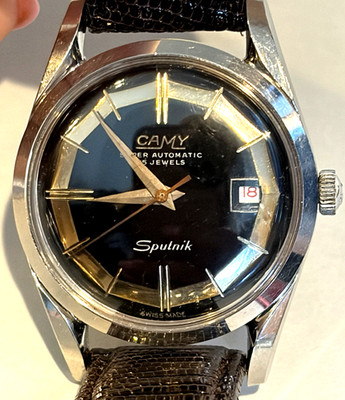 Vtg Camy SPUTNIK Super Automatic 25J Space Age Men's Watch-Pie Pan Dial RUNNING!