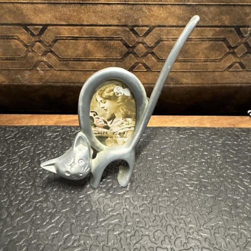 Vintage Cat Photo Frame Pewter 2X3" Picture Kitten Ornament Decor