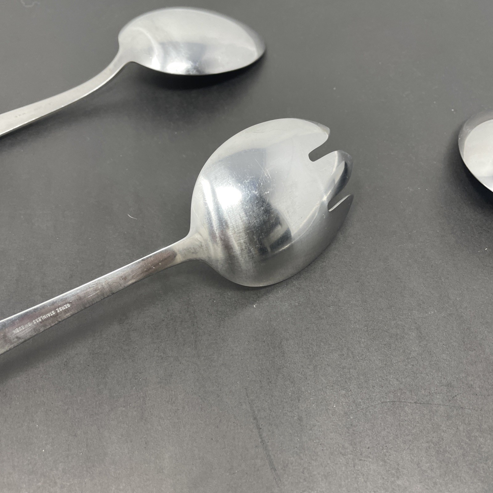 GENSE Facette Salad Server Fork and Spoon and Solid Serving Spoon 18/8 Sweden