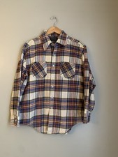 Vintage 70s 80s JC Penney Tan Brown Tartan Plaid Flannel Shirt Heavy Size XL