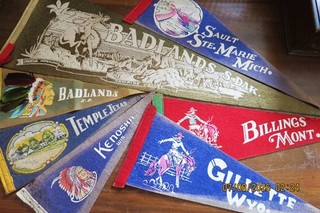 Vintage Felt Pennants BADLANDS BILLINGS TEXAS KENOSHA SAULT ST MARIE WYOMING