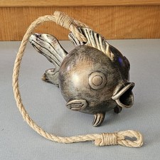 Ceramic Fish Hanging Metallic Painted Sculpture W/ Natural Rope