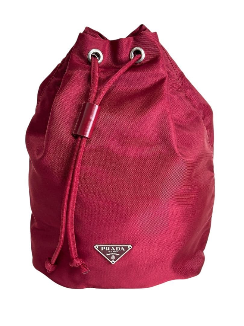 PRADA red nylon pouch drawstring triangular logo … - image 2