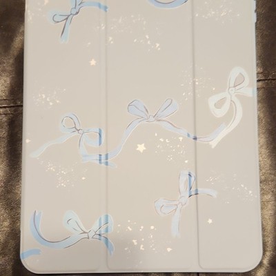 Light Blue Folding Folio Tablet Case with Bow and Star Design, Plastic