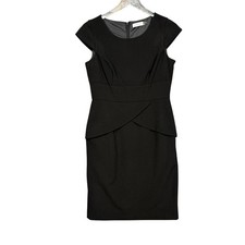 Calvin Klein Dress Womens 6 Black Cap Sleeve Sheath Professional Knee Length