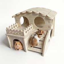 MultiChamber Wooden Hamster Hideout House Cage Accessory Model 2 Dwarf Mice