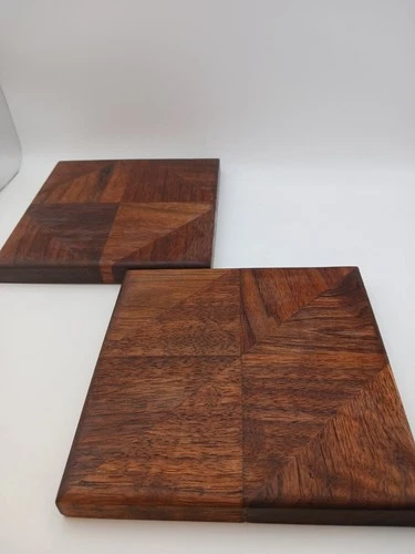 MCM Geometric Inlay Wood Hexagonal Coaster Trivet Handmade Handcrafted Art - product listing photo