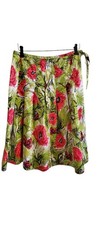 Talbots Floral Pleated A Line Skirt Size 6P Flare Career Red Poppy Green Knee