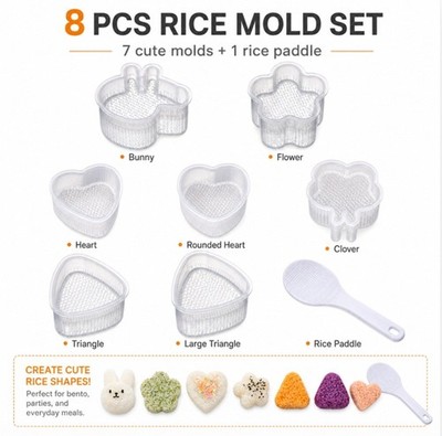 8Pc Sushi Making Kit Rice Ball Onigiri Mold Set for Homemade Bento Japanese Food