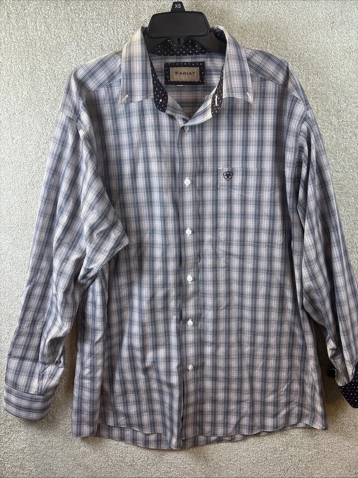 Ariat Shirt Men 2XL Plaid Wrinkle Free Vahn Classic Long Sleeve Button Flip Cuff - Image 2 of 4