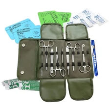 32Pc Army Surgical Kit - Sutures, Scalpel, Hemostat - Green - Military First Aid