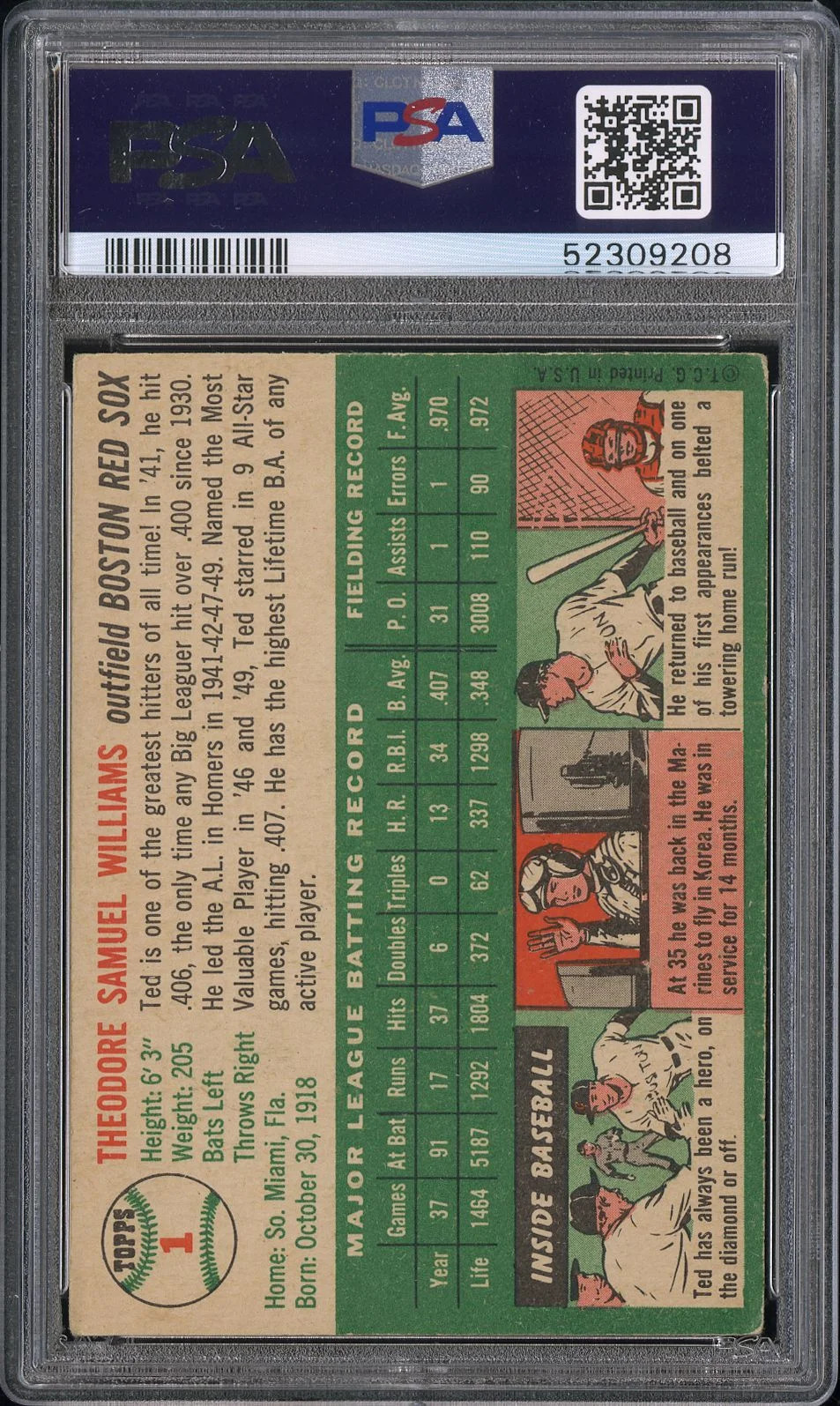 1954 Topps Ted Williams #1 PSA 4 view 2