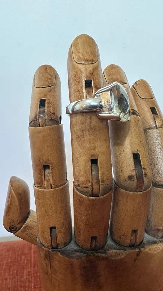 Anillo de plata de ley amatista verde | Aprox. 9ct. Corte cojín | Talla 6,5 Foto 2 de 4