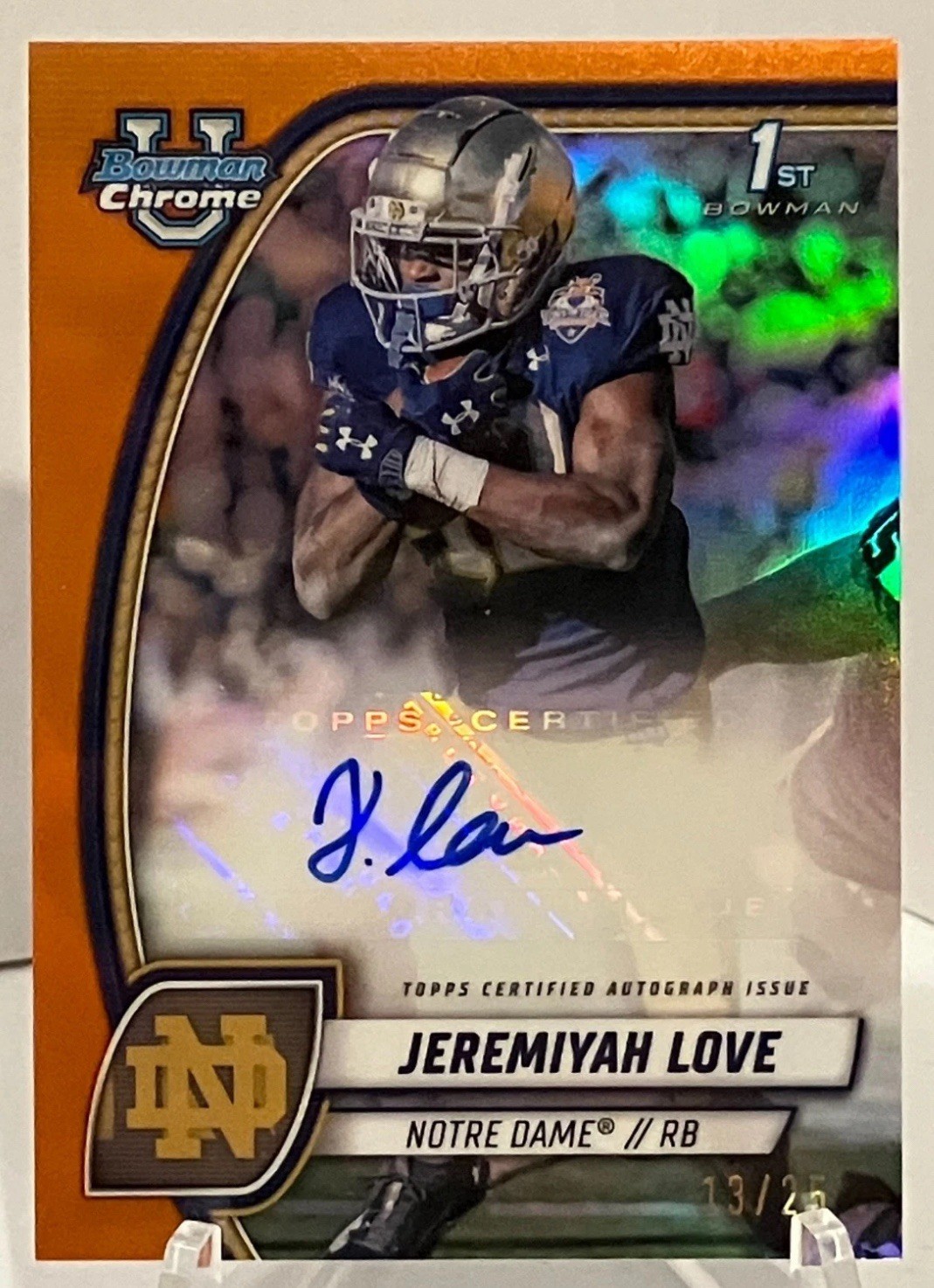 2024 Bowman U Chrome Jeremiyah Love Notre Dame Auto Orange Refractor 13/25🔥🔥🔥
