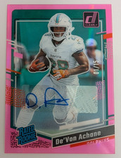 2023 Panini Clearly Donruss De'Von Achane Pink Auto #59 /15 Rated Rookie