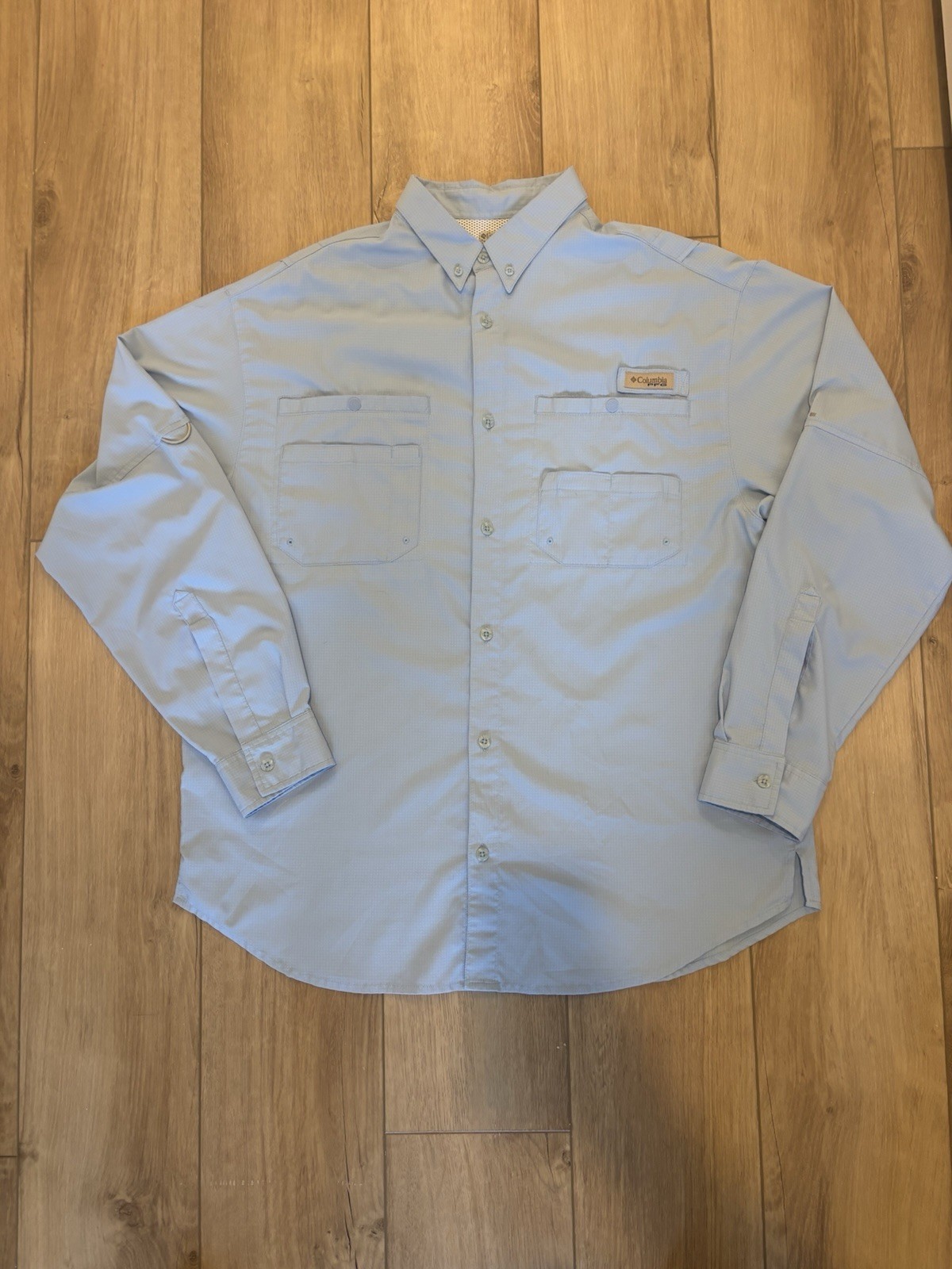 Columbia PFG Light Blue Long Sleeve Fishing Shirt Large Polyester Button-Down