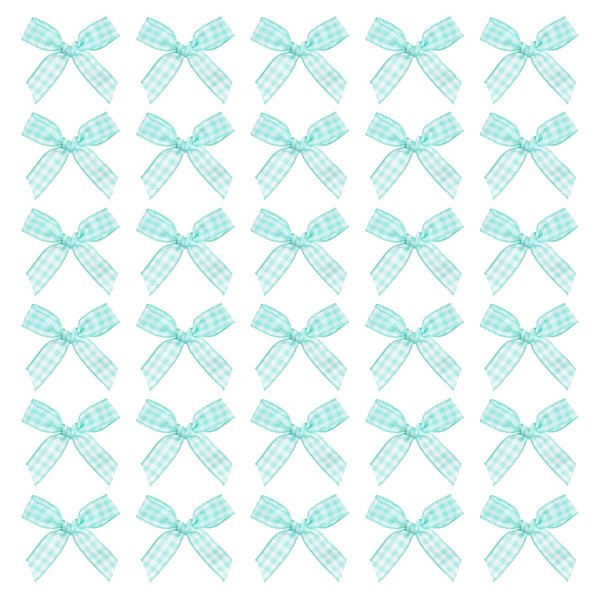 100 StüCk Mini Gingham Schleifen 1.8 Zoll Satin Schleifen Blau Weiß-image