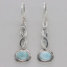 Natural Oval Blue LARIMAR Swirl Drop Leverback Earrings 925 STERLING SILVER 67e