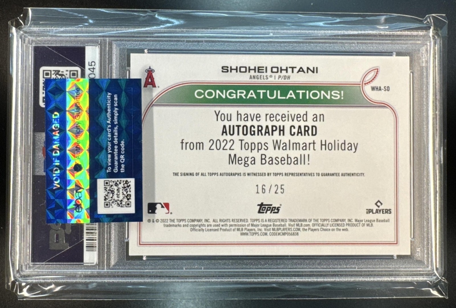 2022 Topps Holiday Shohei Ohtani 16/25 Auto #WHA-SO Angels PSA 10 view 2