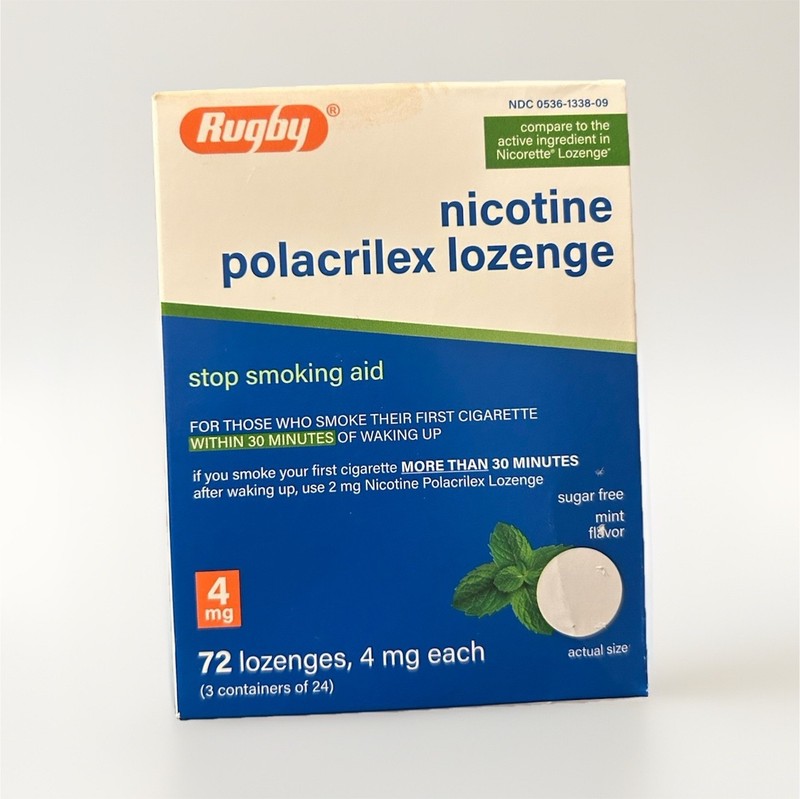 Rugby Nicotine Polacrilex Lozenge 4 mg Mint Sugar-Free, 72 Count EXP 10/27