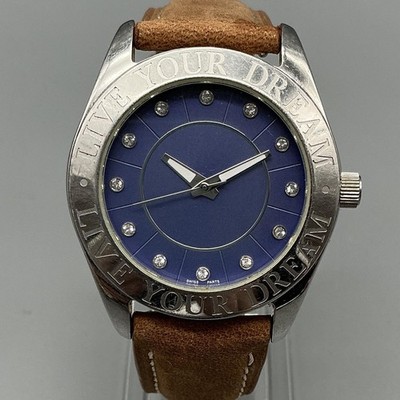 Steel By Design Womens Watch 36mm Blue Dial Leather Live Your Dream New Battery