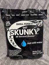 Skunky 60 Second Shower Rinse Free Bath Sponges 25 Pack New Camping Travel