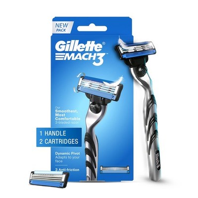 Gillette Mach 3 (Handle + 2 Cartridges) For Superior Grip Shaving Razor For Men