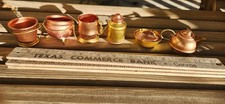 Vintage Miniature Copper and Brass Color Metal Pots and Pans Kettles Kitchen
