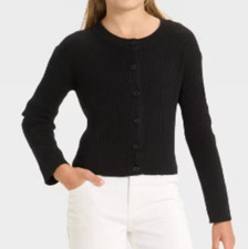 NEW Cat Jack Girl's Button Front Cardigan Sweater Black Size XL 14