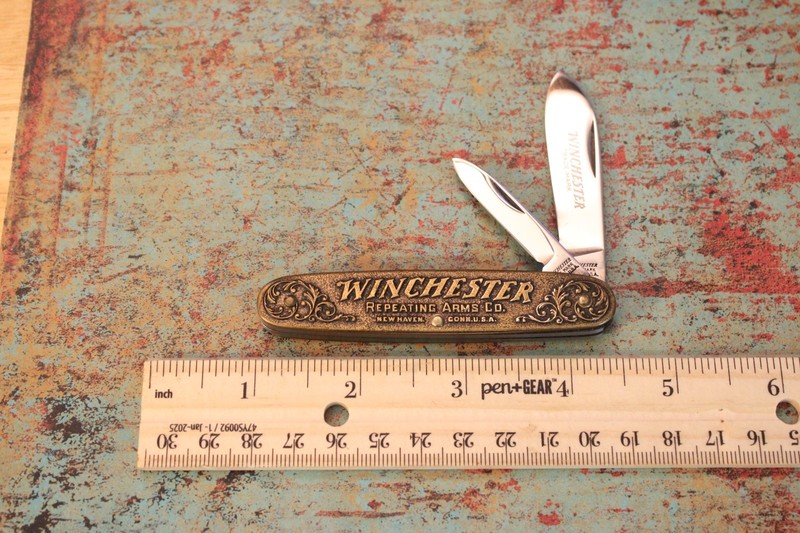 1987 Winchester Arms Co Trade Mark USA Stamped Brass 2 Blade Equal End Knife