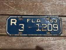 Vintage 1963 Florida Motorcycle License Plate Tag R 3 1209