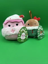 Squishmallow ETHEL 5” Peppermint Latte 2024 & GINA 4” Gingerbread Girl 2021