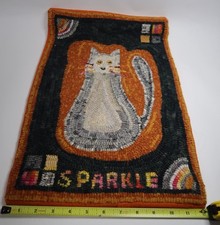 Hand Hooked Wool Cat Rug Sparkle Pat Cross Grace V Ayres Signed Folk Art 2019 A4