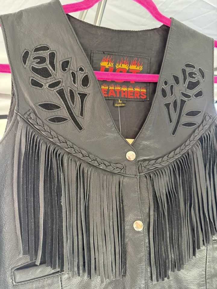 复古花卉皮革背心 骑行者 宝贝 NOS 从未穿 L 女式 — 第 2/4 张图片