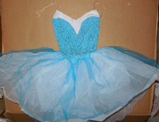 NWOT Small child European length ballet costume Turquoise white Sweetheart neck